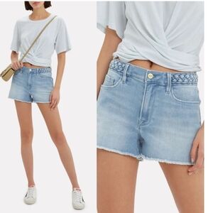 FRAME Le CutOff Braided Waist Light Blue Denim Shorts Sz 25
